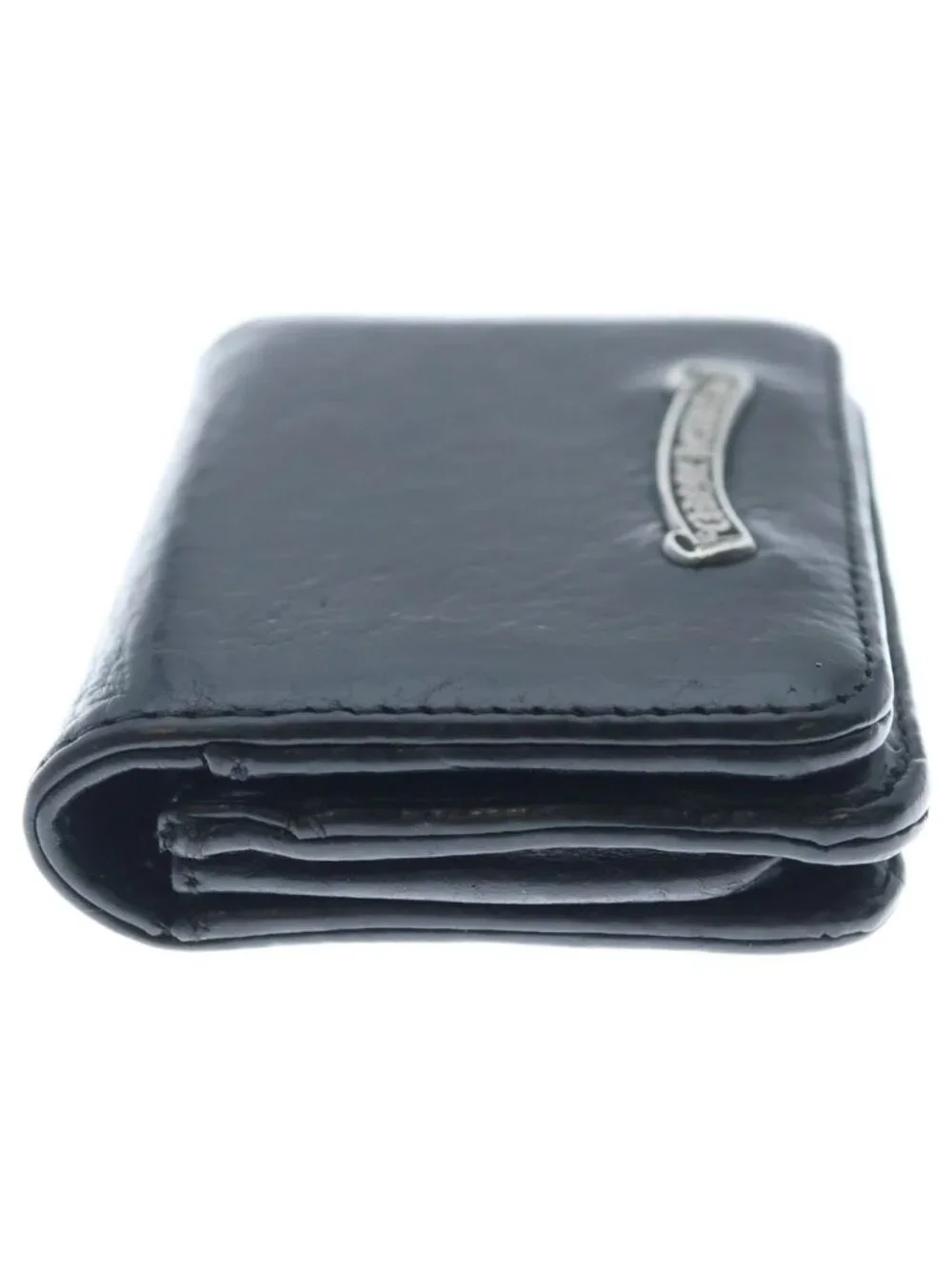 Chrome Hearts Card Case Scroll Label 3 Pocket Leather Black
